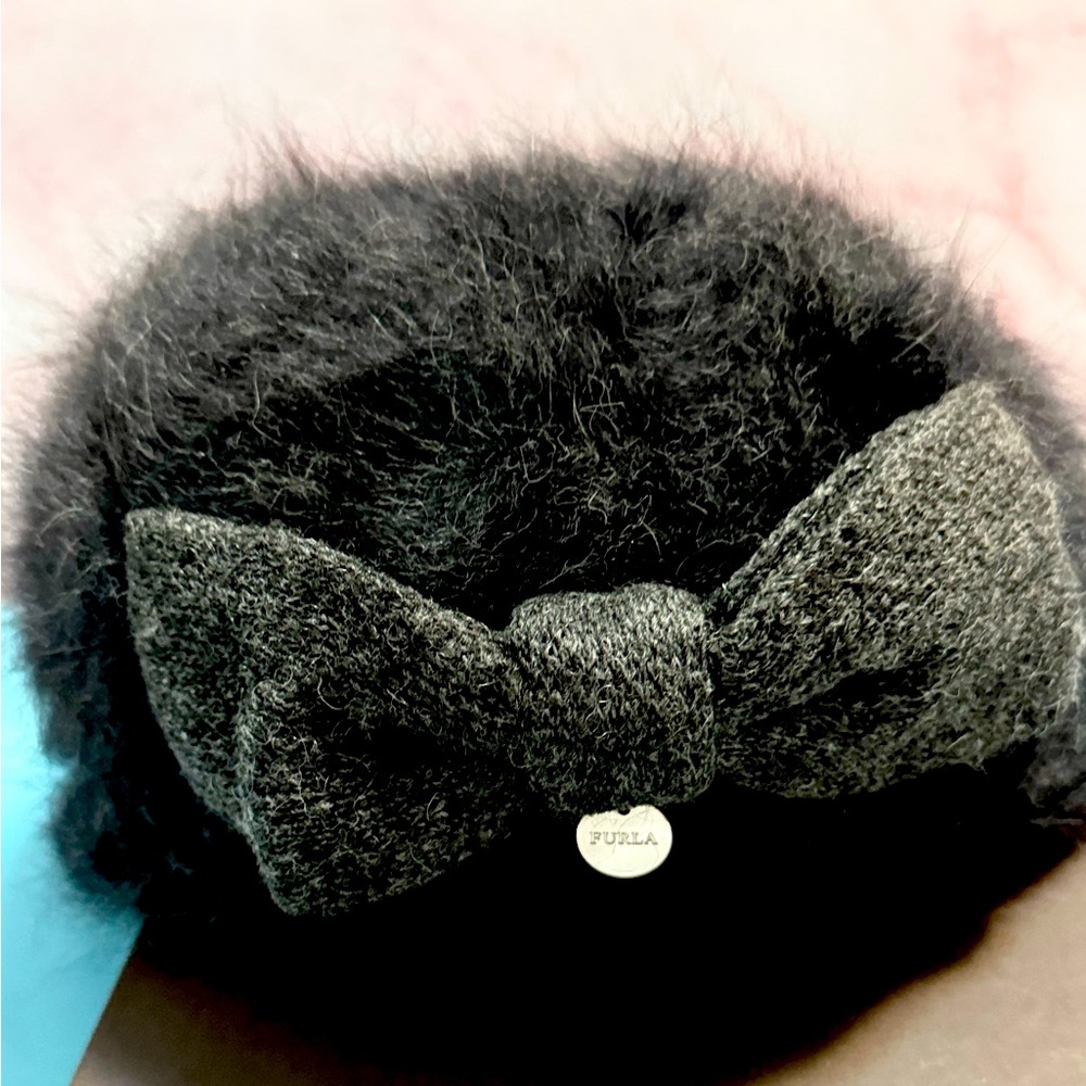 Furla Black Fluffy Hat with Bow
